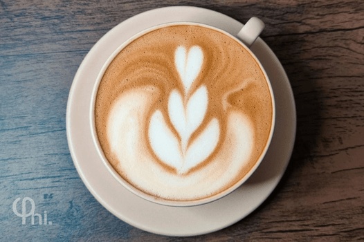Uma xícara de café verde em uma mesa de madeira
